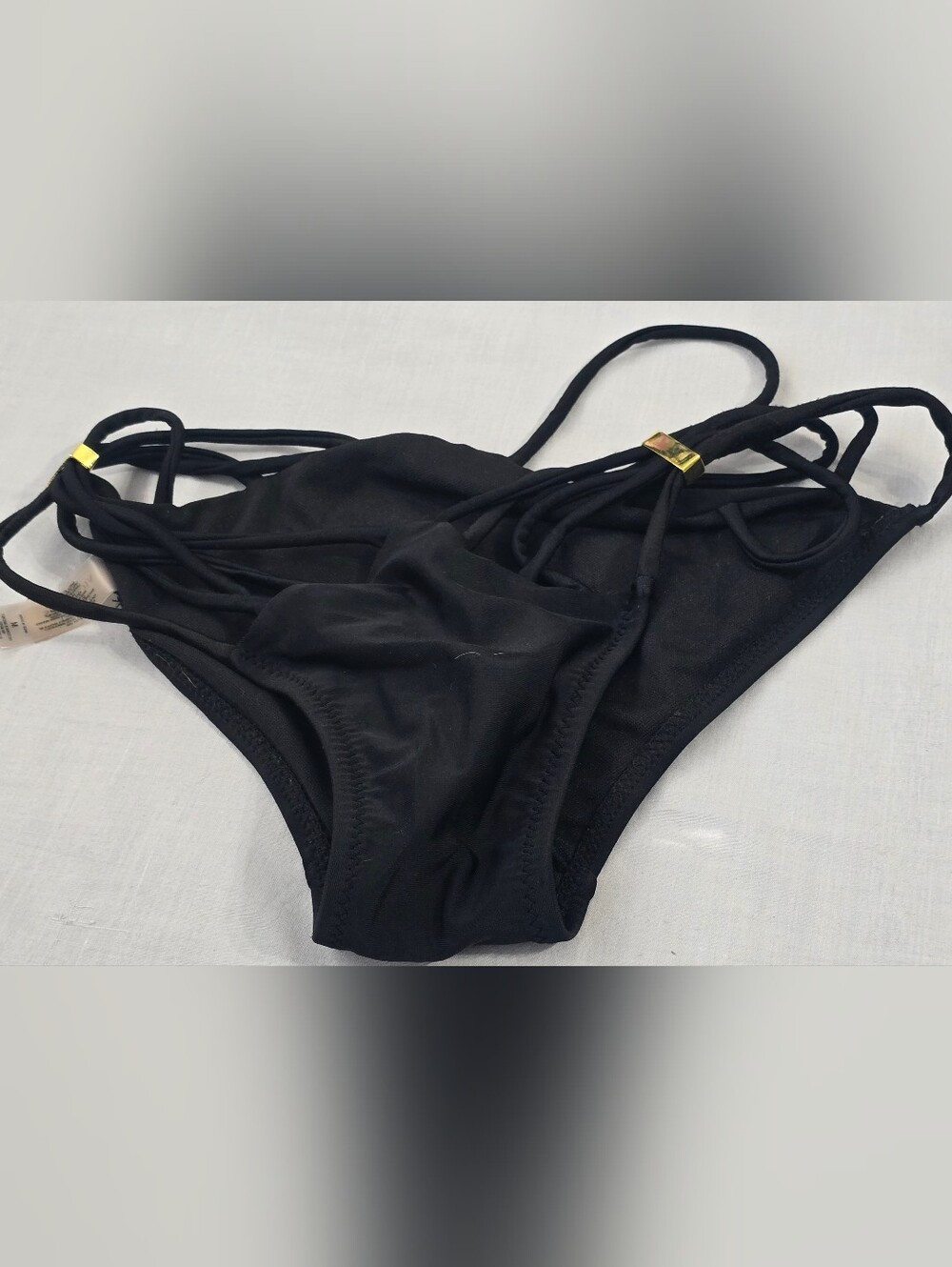 Victoria's Secret Black Strappy Bikini Bottom with Gold Accents Medium
